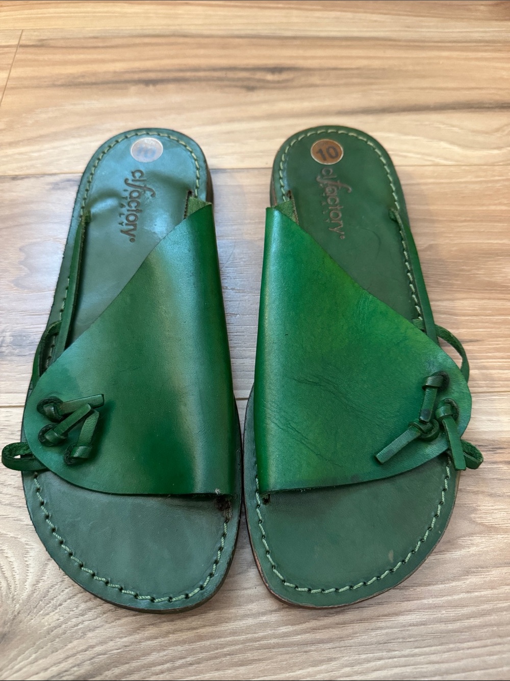 Green Leather Slide Sandals for Women